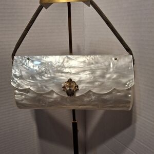 Wilardy Vintage Pearlescent Shell Evening Clutch with Gold Embellished Accent
